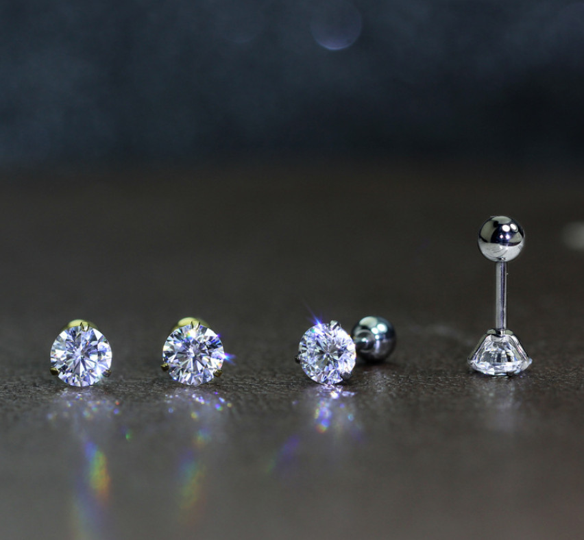 Hypoallergenic Titanium Surgical Steel Round CZ Stud Earrings Screw Back PE31