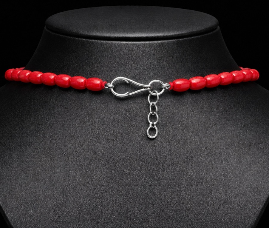 Natural Red Coral Necklace 6x8mm Barrel Shape Single Strand Smooth Coral Beads