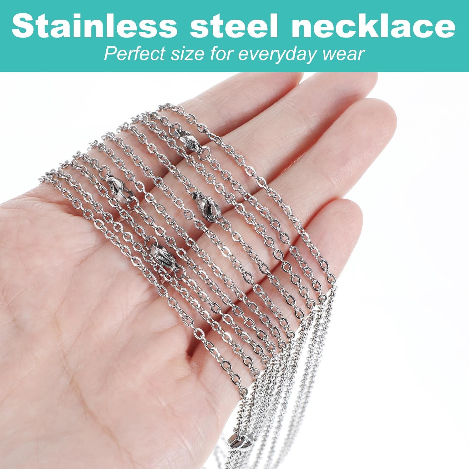 10 Pcs 18 Inch Stainless Steel Silver Necklace Chains with Lobster Clasps