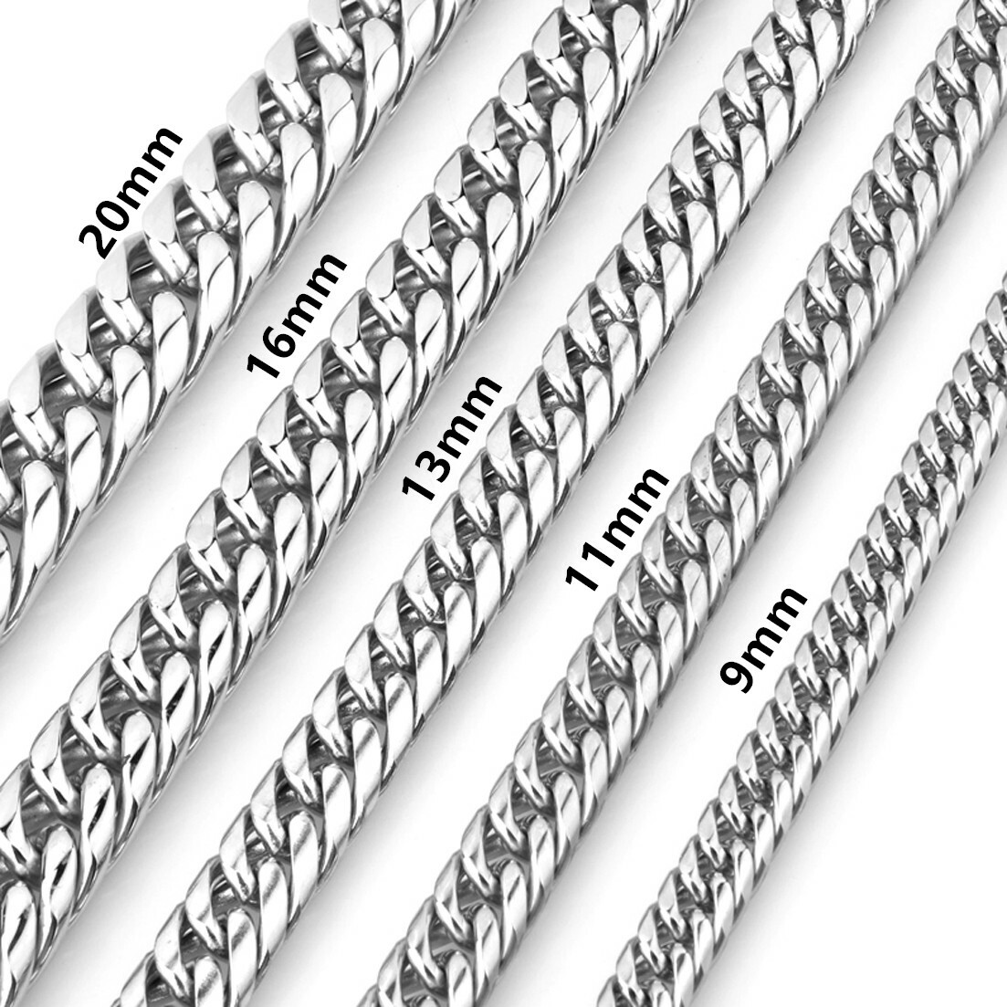 7″-40″ 9/11/13/16/20mm Heavy Cool Stainless Steel Curb Cuban Link Chain Necklace