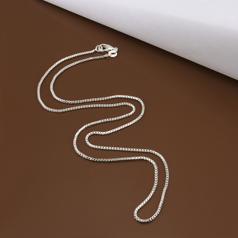 Mens Womens 925 Sterling Silver 1.5mm Wide Square Box Link Chain Necklace #N244