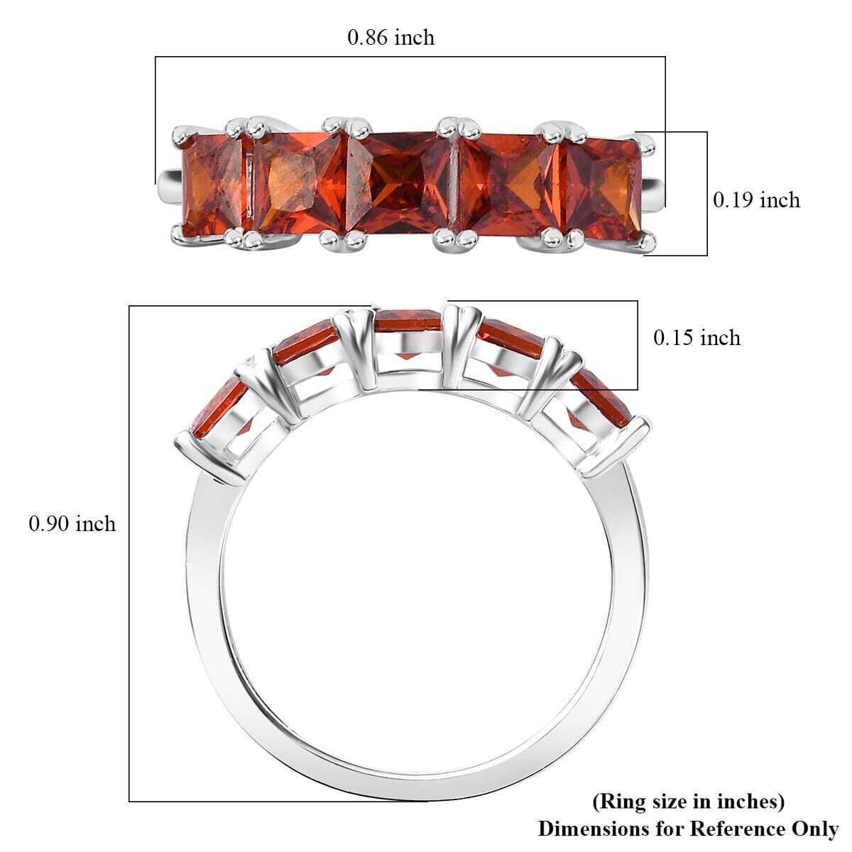 Beautiful 2.60ctw Red Cubic Zirconia 5 Stone Ring Sterling Silver Size 10