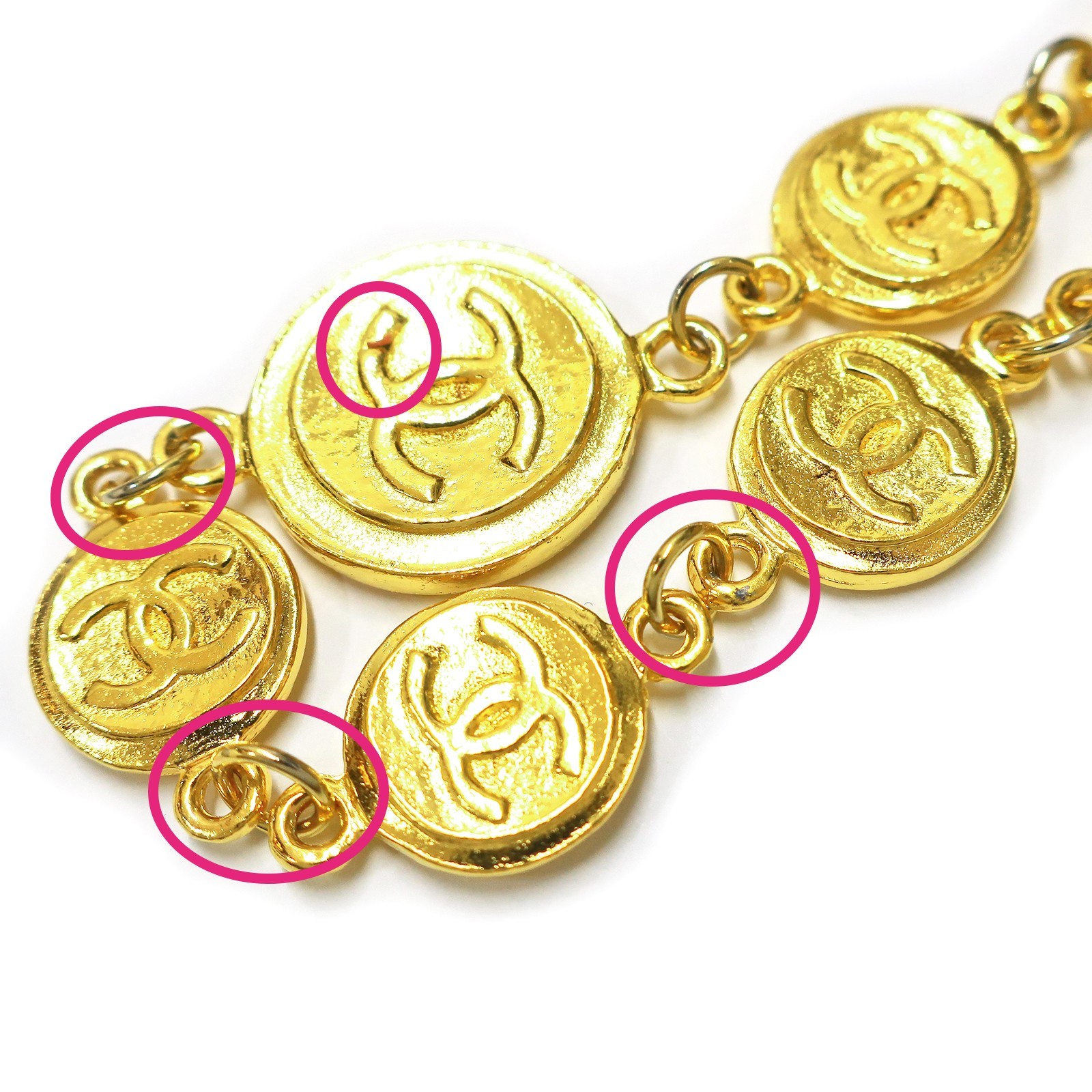 CHANEL Gold Plated CC Logos Vintage Coin Chain Necklace Pendant #1332c Rise-on