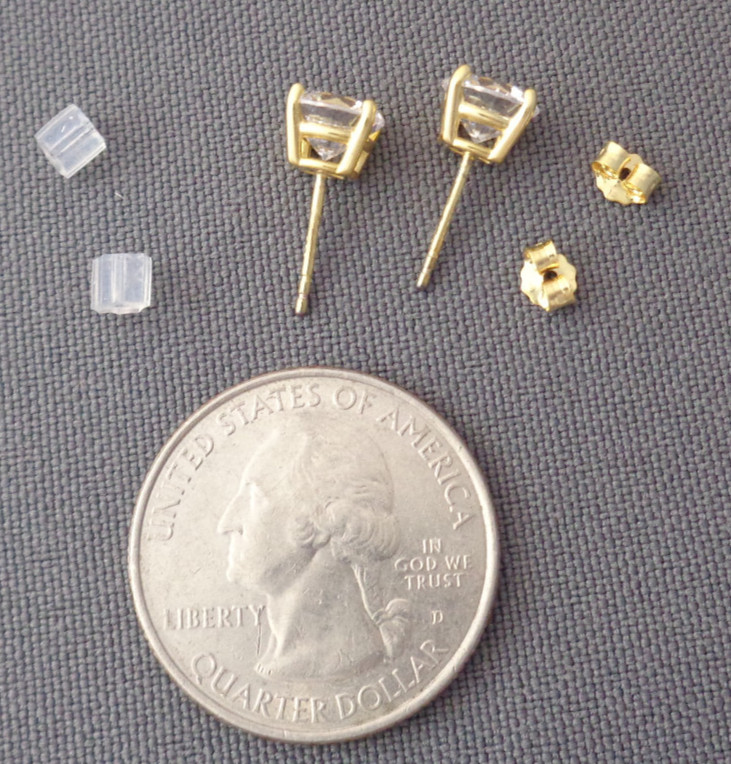Sterling Silver Gold PL Stud Earrings Big 6.8 MM Sparkling CZ Stones Boxed JCM