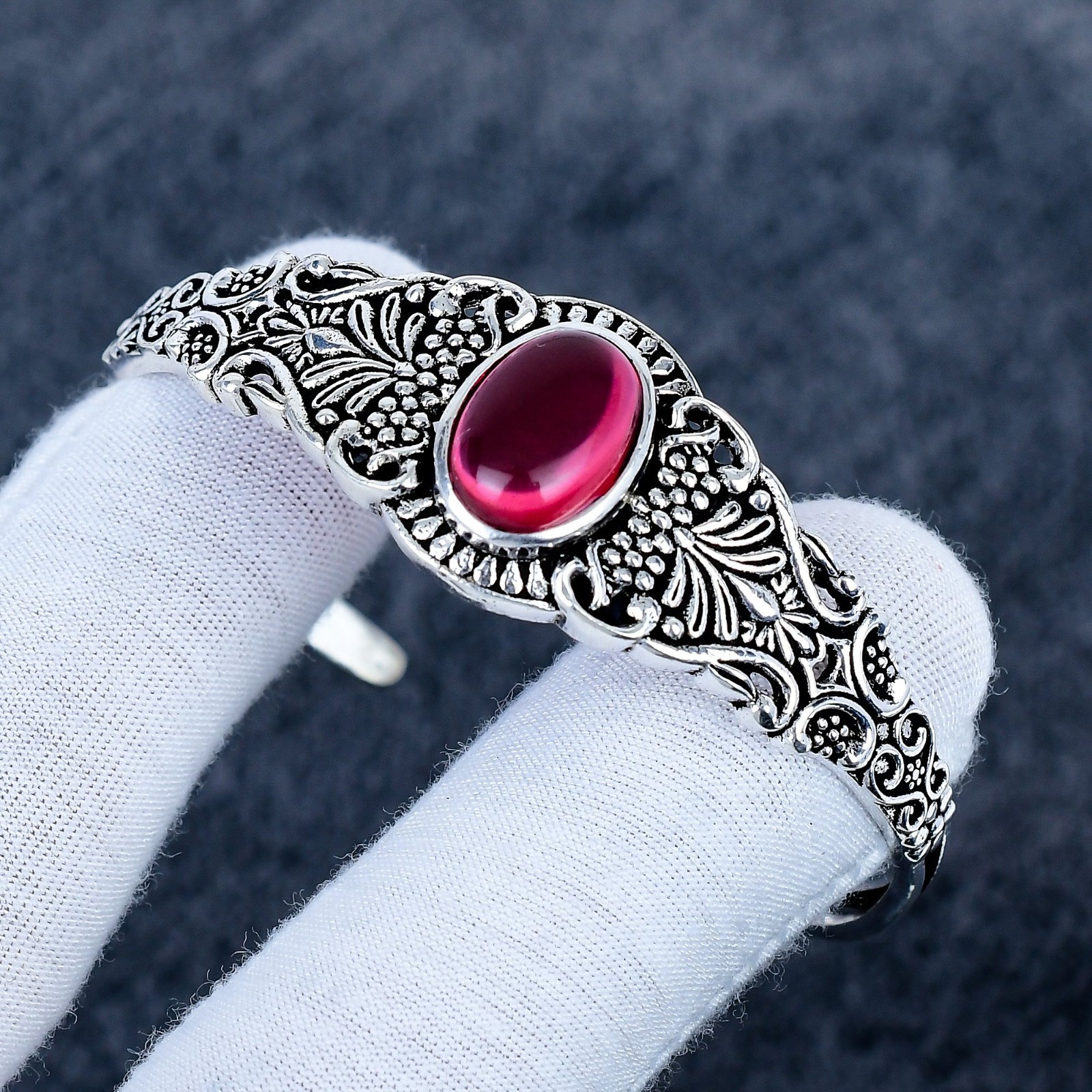 Red Garnet Sterling Silver Bangle: Handcrafted Adjustable Jewelry Cuff Gifts