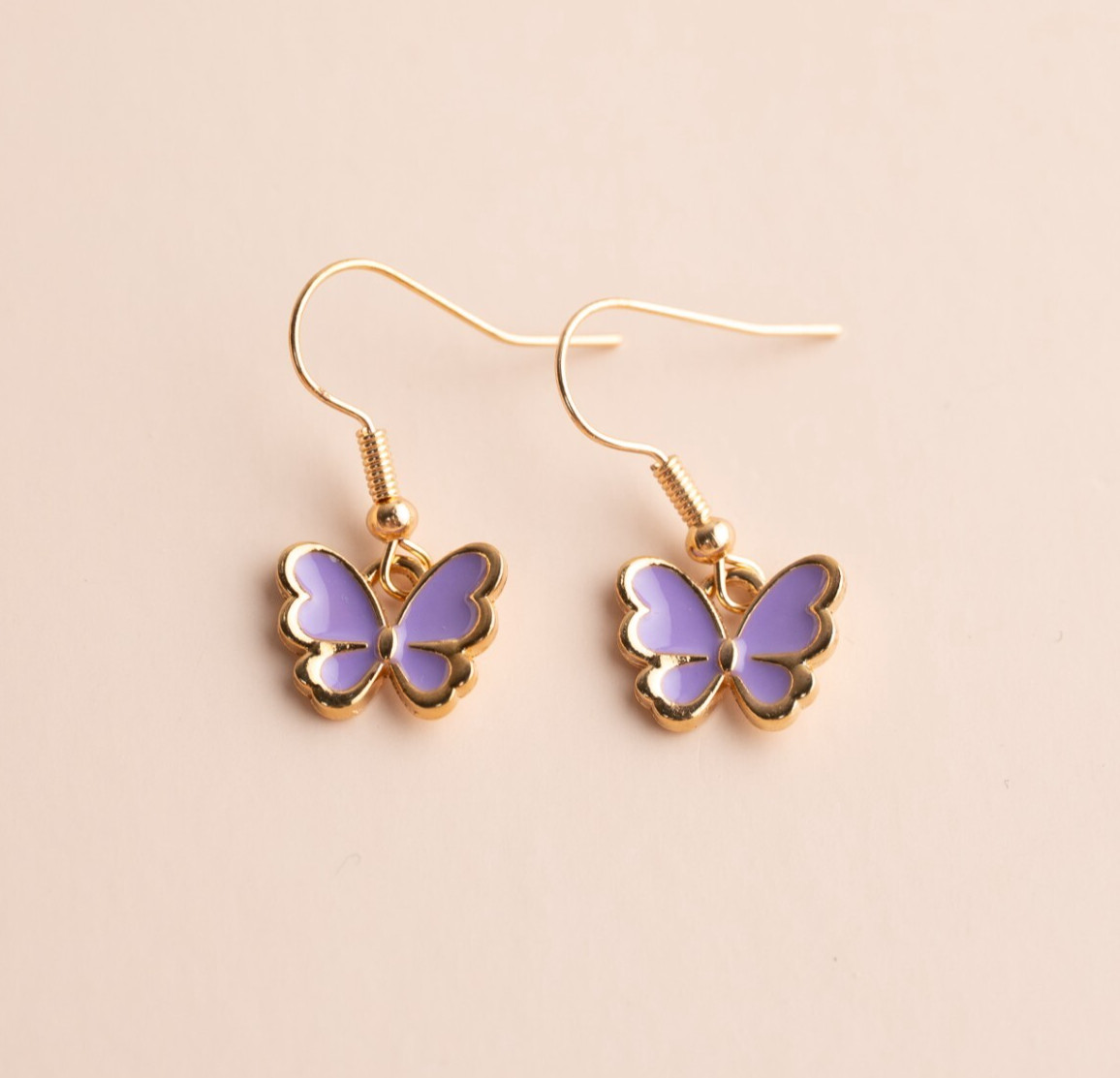 Cute Tiny Purple Butterfly Garden Small Hook Dangle Drop Earrings Adorable
