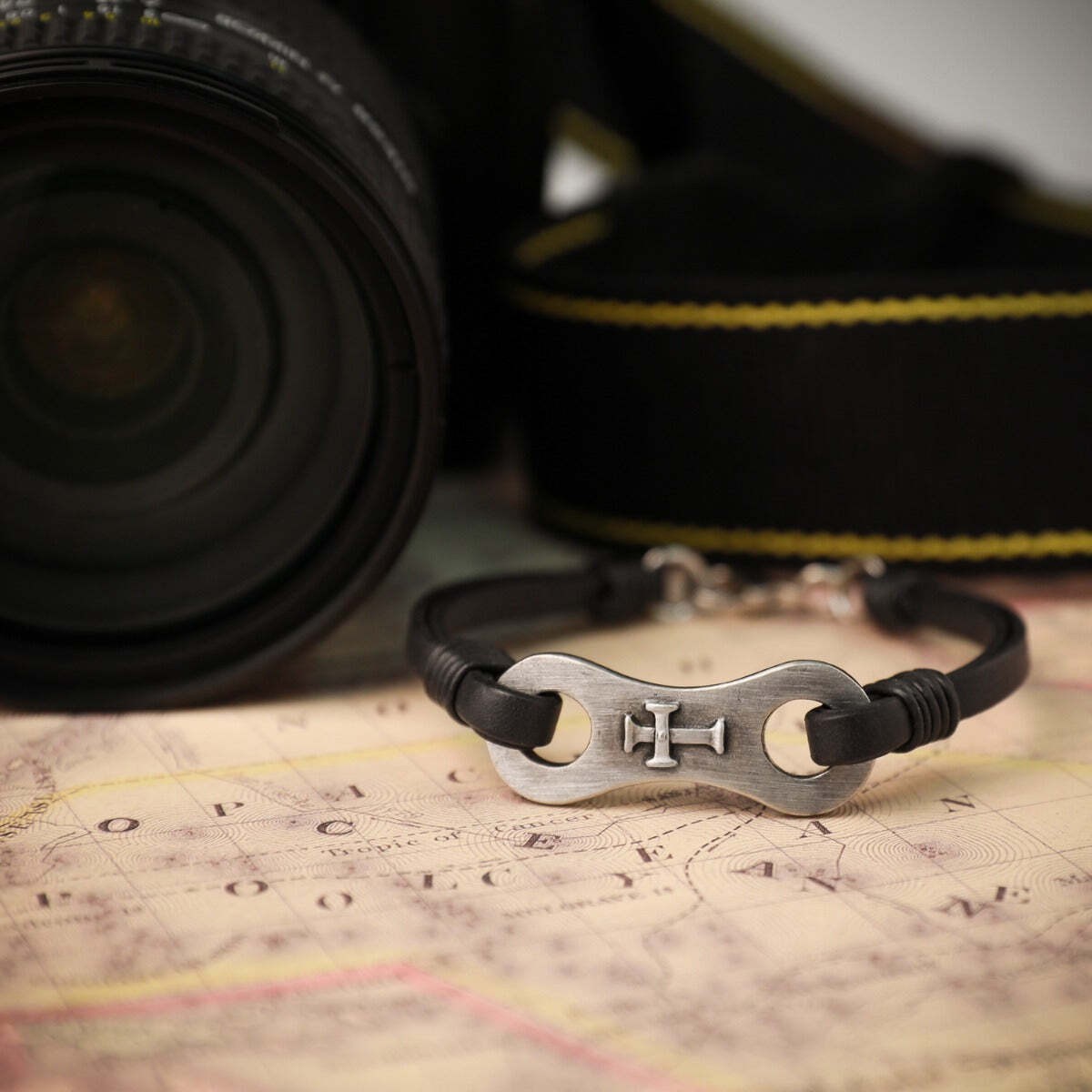 Linked Together Black Leather Bracelet Cross Pewter Charm Large by Lisa Leonard