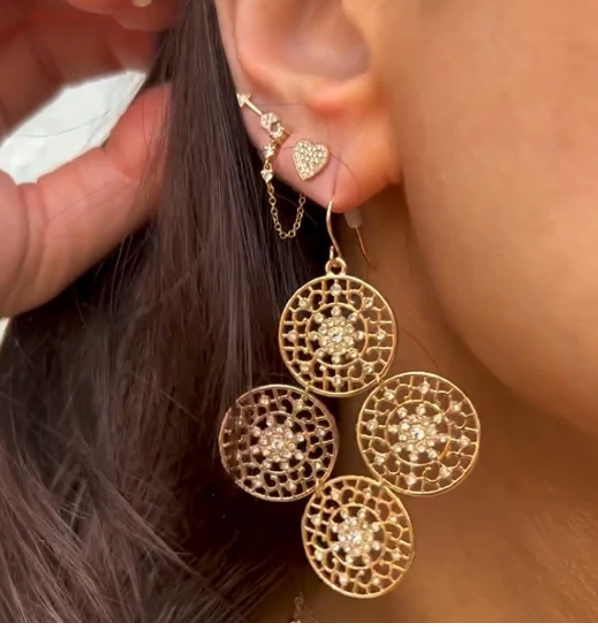 Filigree Disc Drop Statement Pierced Earrings