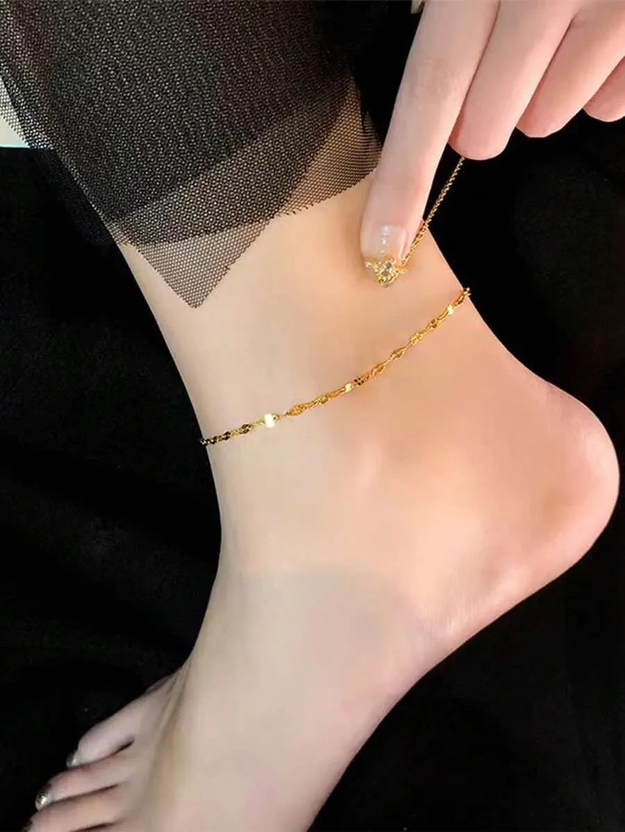 1pc Minimalist Stainless Steel Chain Anklet, Suitable For Vacation And Beach