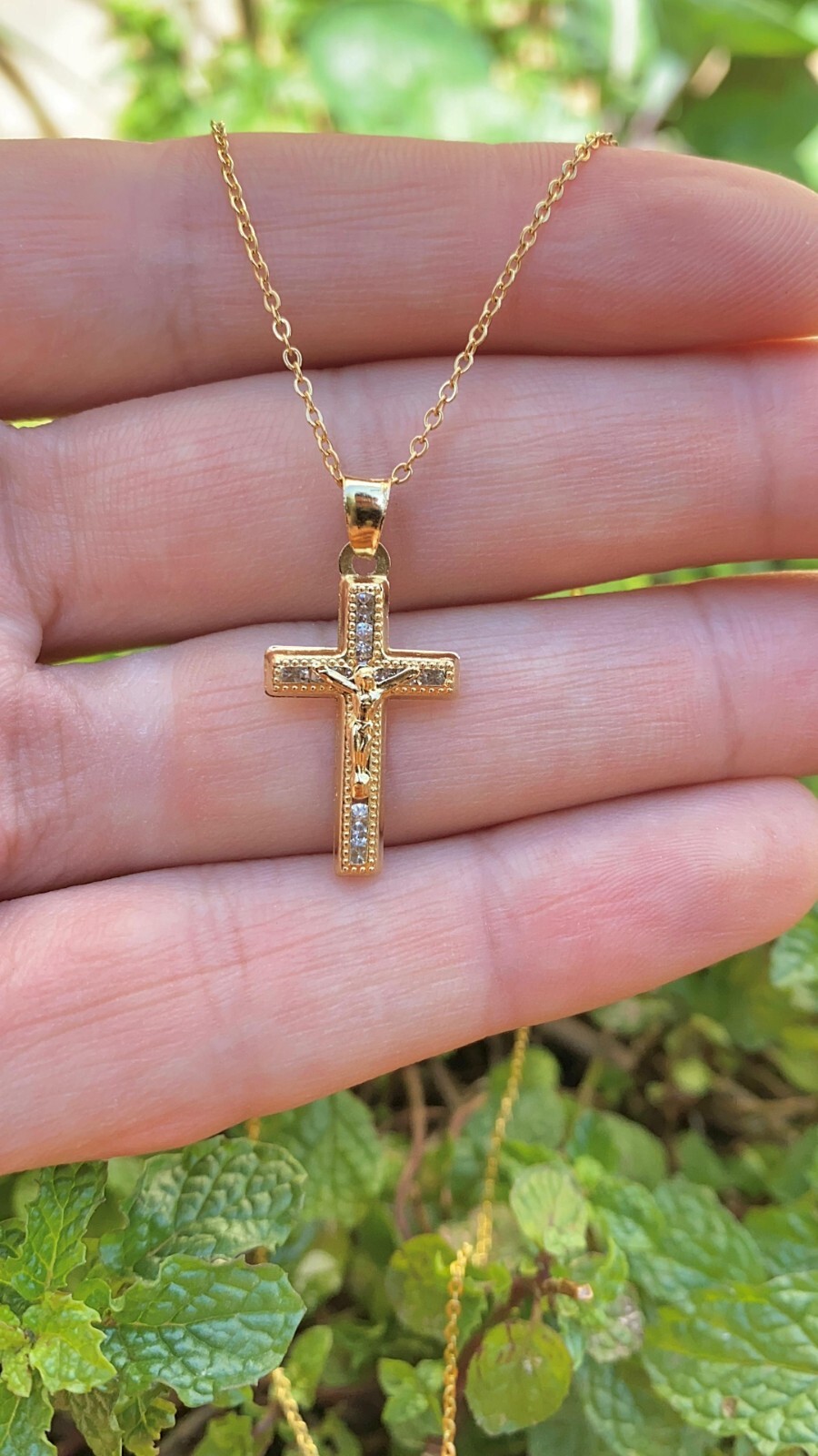 14K Gold Filled Cross Necklace Charm Crucifix Toddler Cable Chain Cadena Jóvenes