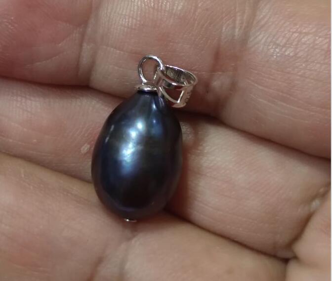 baroque AAA+ 10-15MM NATURAL TAHITIAN BLACK PEARLS pendant 14k white gold