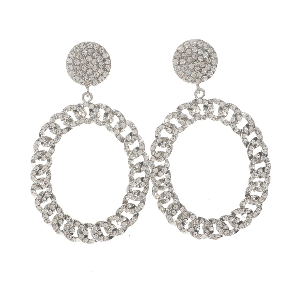 Silver Tone Alloy Metal Large Crystal Rhinestone Drop Post Earrings ER2566-SCL