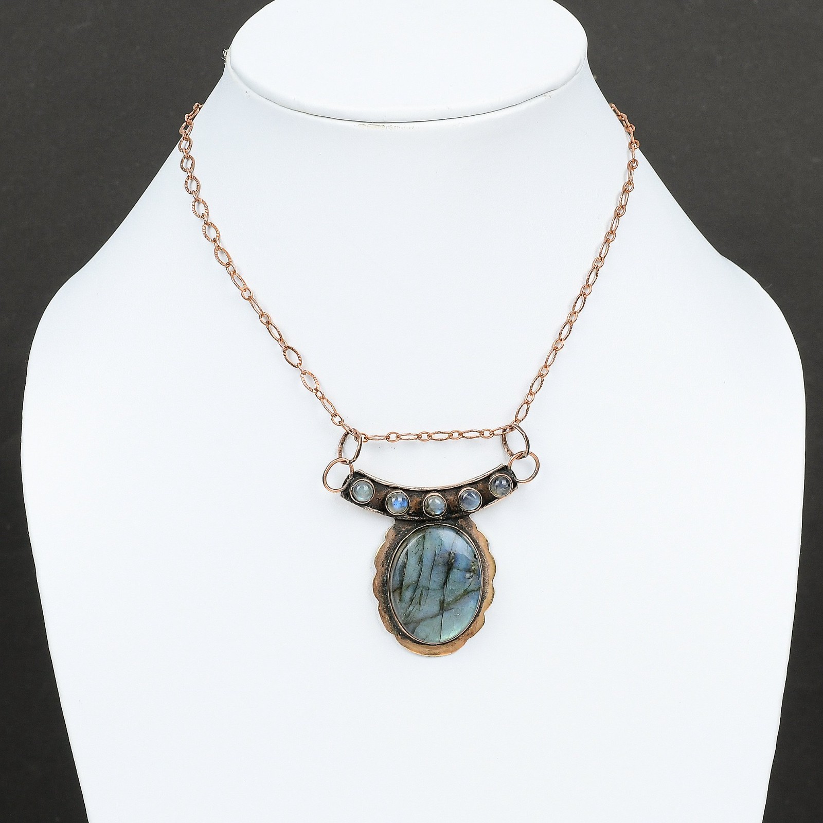 Friendship Day Deal Oval Labradorite Gemstone Copper Handmade Wife Bezel Pendant