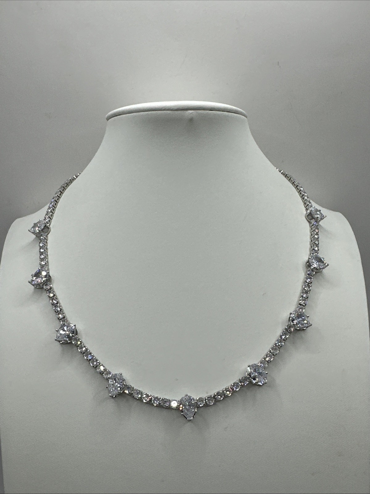 Nordstrom Large oval shape Cubic Zirconia Collar Necklace 16-19” Bride Wedding