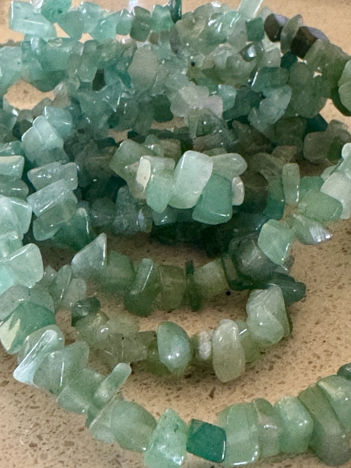 (2) Green Stone Chip Bead Long Strand Necklace 16 in. each~Bo-ho/hippie style
