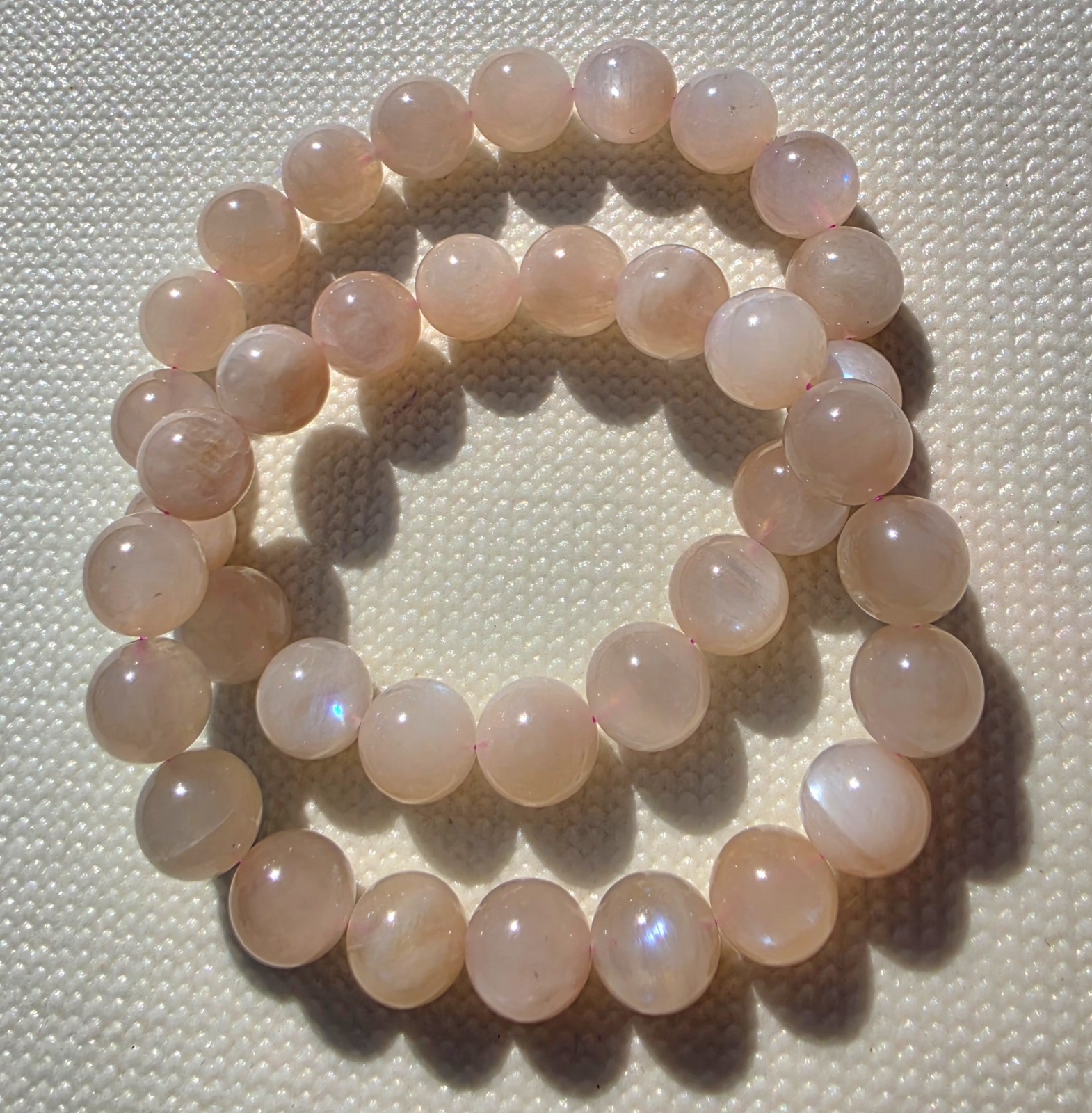 Genuine Pink Moonstone Bracelet Natural Pink Peach Gemstone High Flash Stretchy