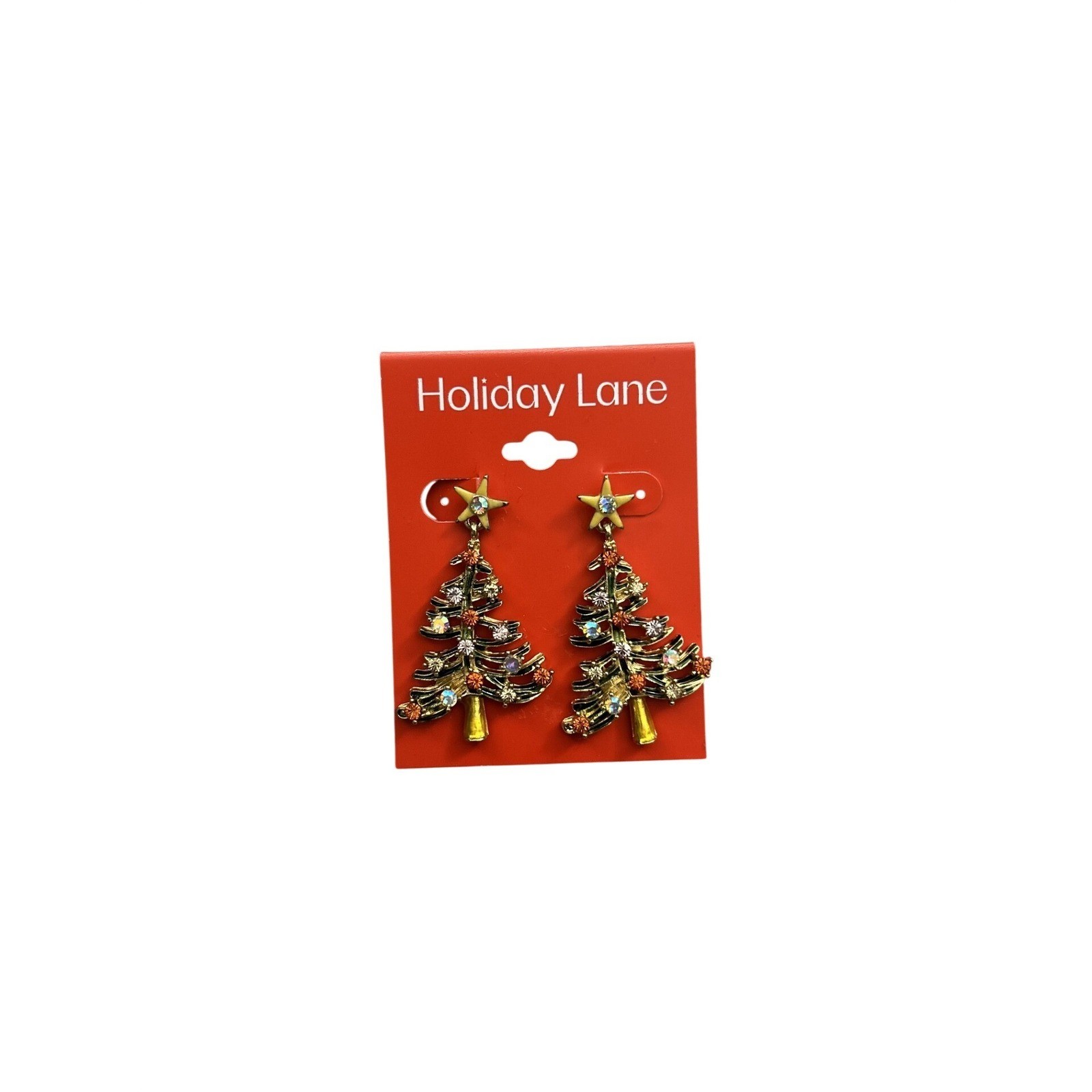 Holiday Lane Christmas Tree Earrings Women OS Gold Multi NWT Rhinestone Dangle