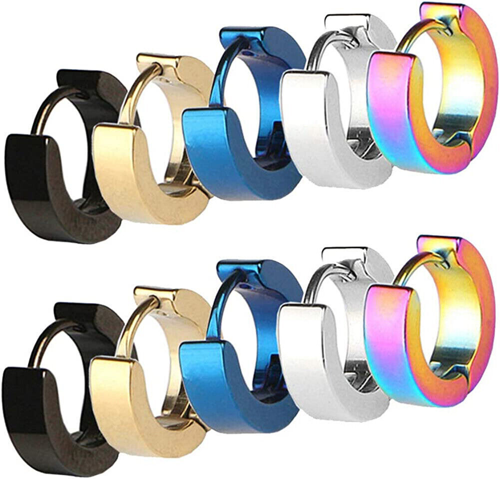 1 Pairs Women’s Men’s Punk Stainless Steel Hoop Loop Huggie Ear Stud Earrings