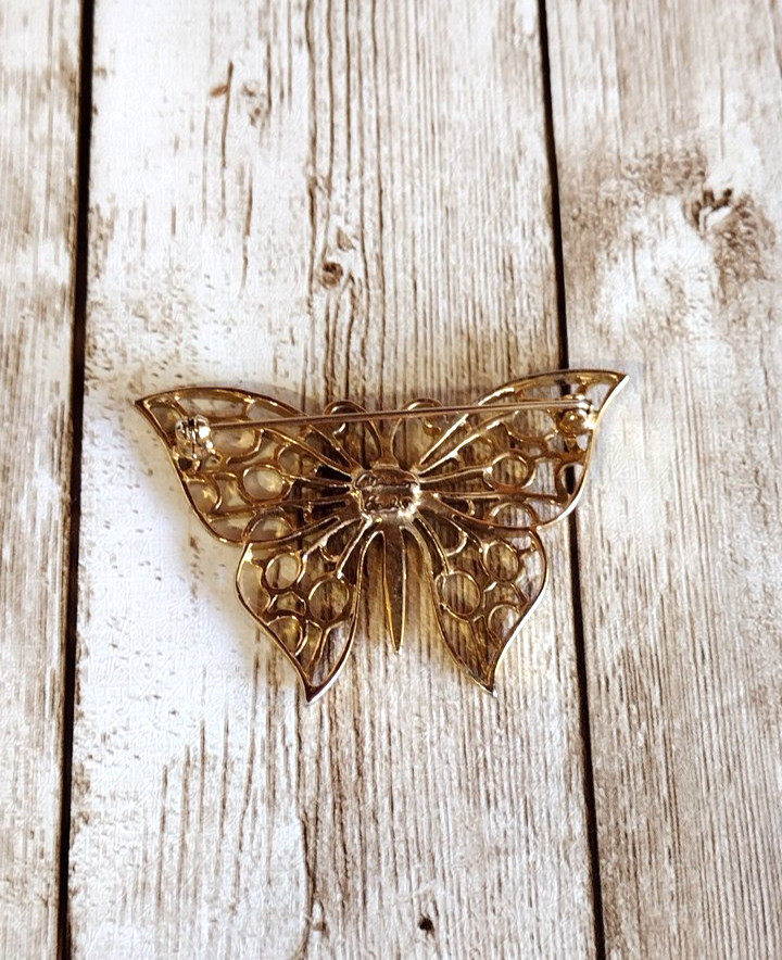 Vintage Signed Allison Reed Butterfly Brooch Lapel Pin Filigree Statement Estate