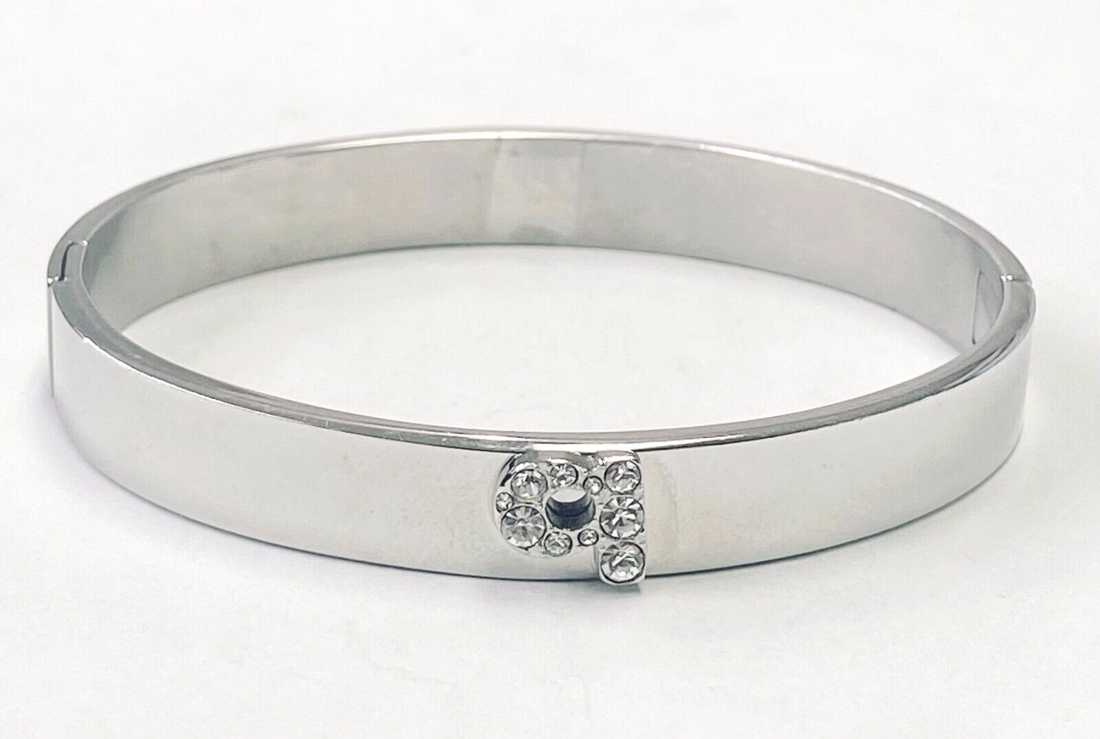 QVC Steel by Design Stainless Steel Crystal Initial ‘q’ Bangle Bracelet 6-3/4″