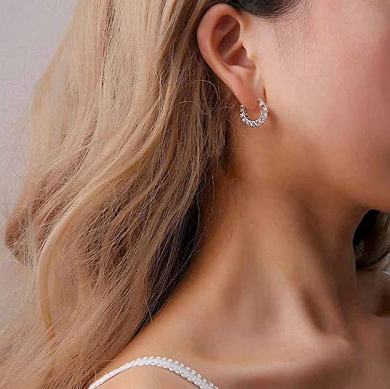 1Pair Full CZ Crystal Hoop Earrings Women Party Statement Jewelry – NEW