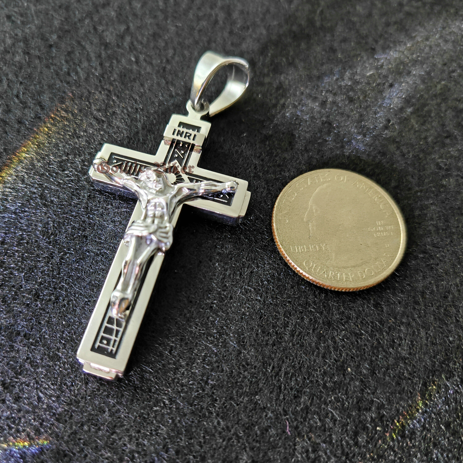 Large Catholic Jesus Christ INRI Cross Crucifix Stainless Steel Pendant Necklace