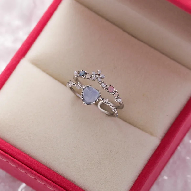 Zircon Heart Ring Tension Setting Rose Gold Plated Cocktail Women Jewelry