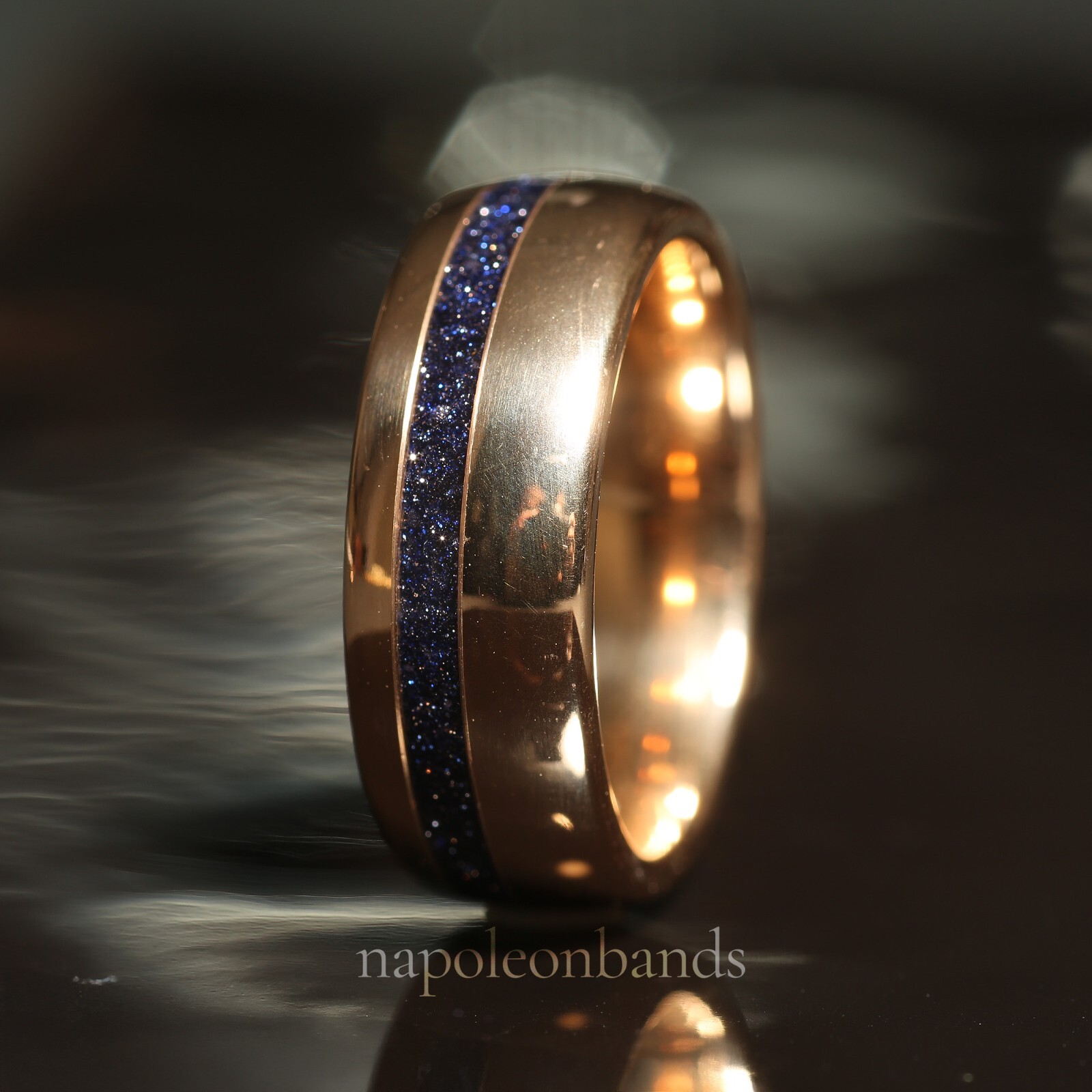 Galaxy Rose Gold Couples Ring Set, Sandstone Nebula Wedding Bands, Comfort Fit