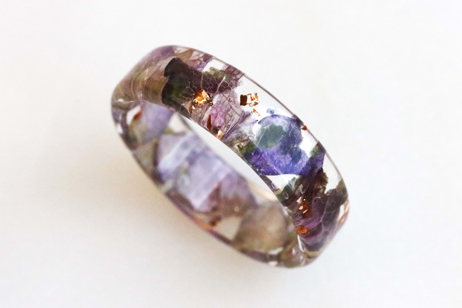 Purple Hydrangea Resin Ring, Pressed Flower Ring, Botanical Band Handmade