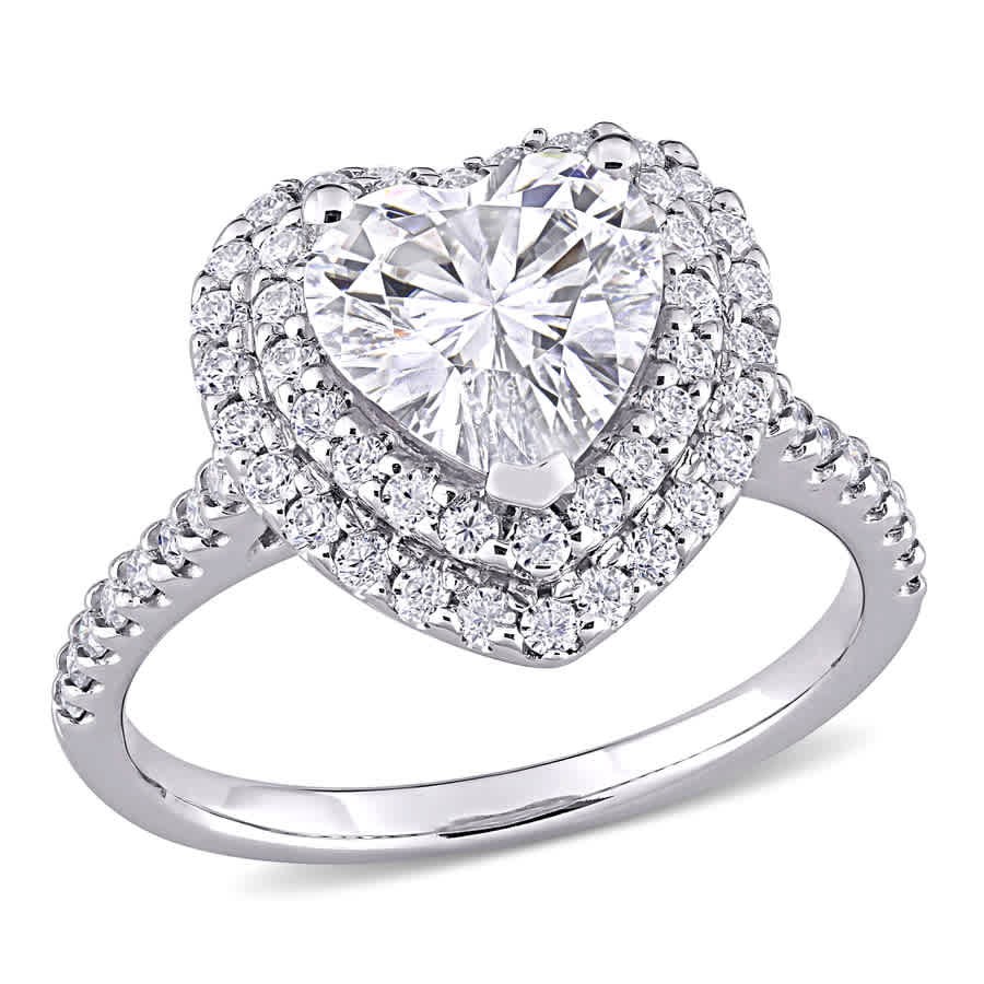 AMOUR 2 5/8 CT DEW Created Moissanite Double Heart Halo Engagement Ring In 10K