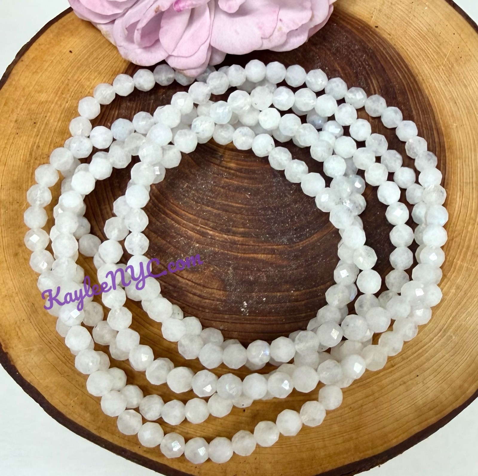 Wholesale Lot 6 Pcs Natural Faceted Moonstone 4mm 7.5” Crystal Stretch Bracelet