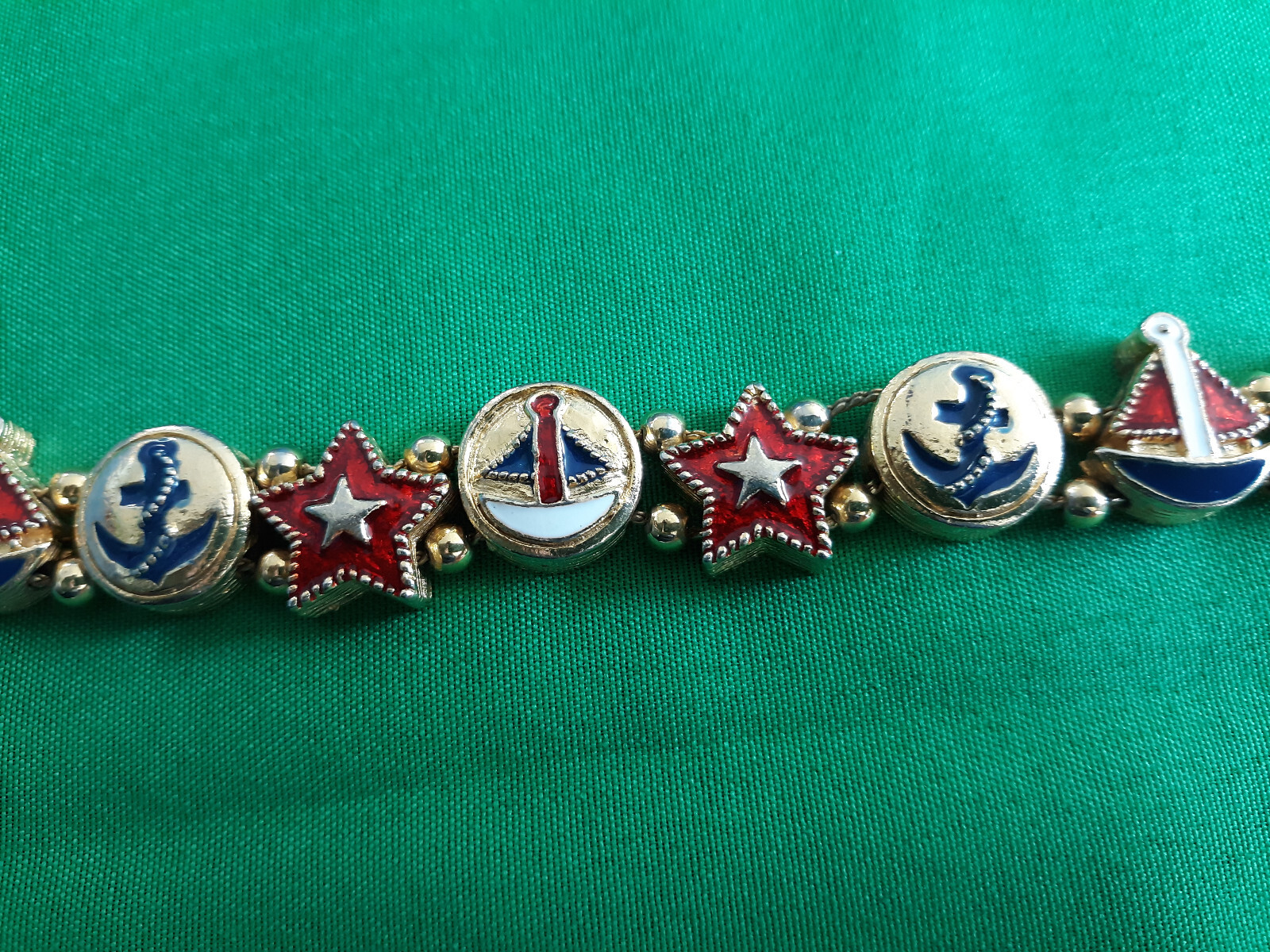 Sailor Bracelet in Goldtone with Red, White and Blue Accents, 7 1/4″