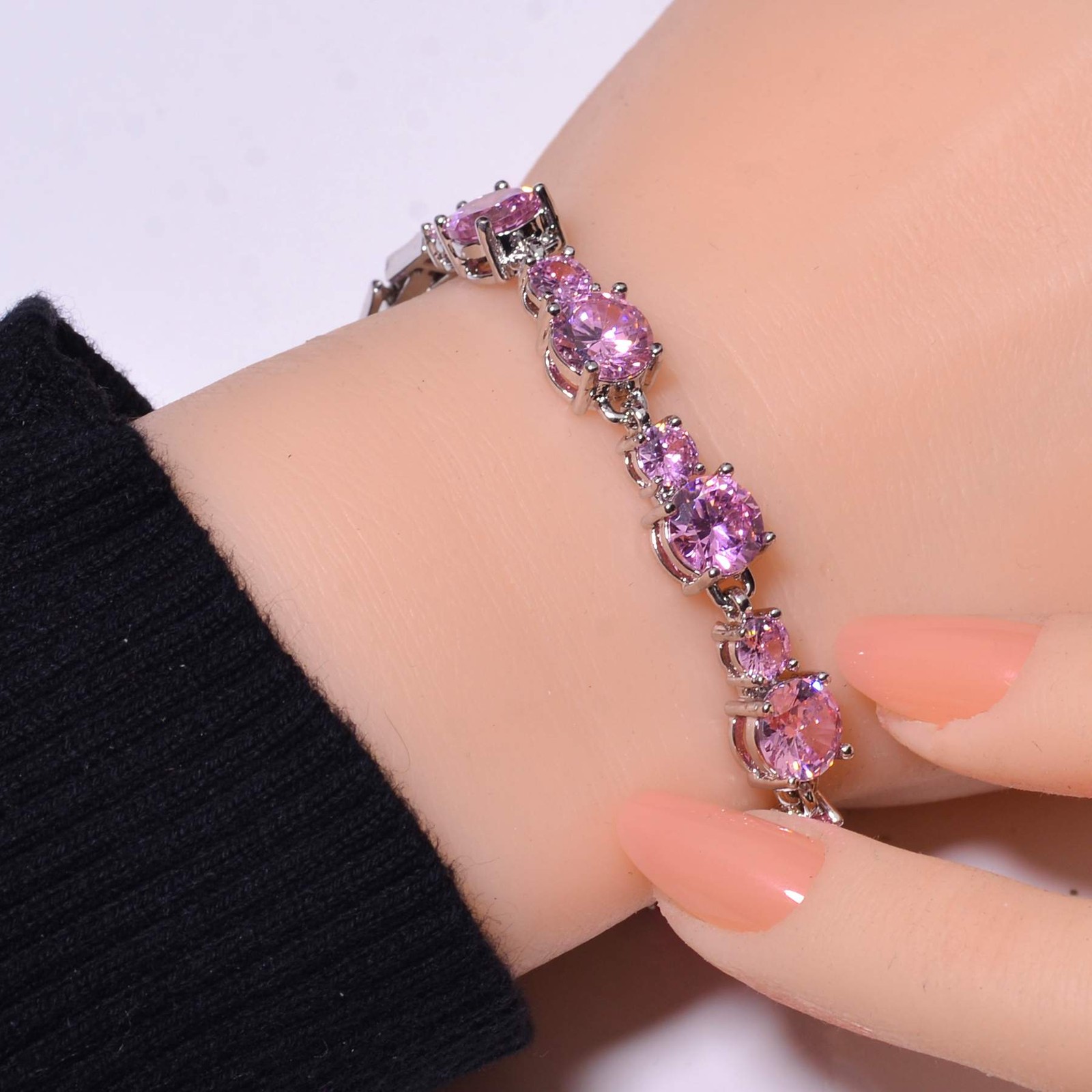 Pink Sapphire Simulated Gemstone 925 Sterling Silver Tennis Bracelet 8.99″ B55