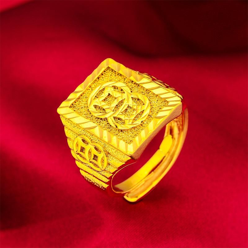 Open loop Men’s Oversized Coin Ring Crown Abacus Design, Striking Jewelry Piece