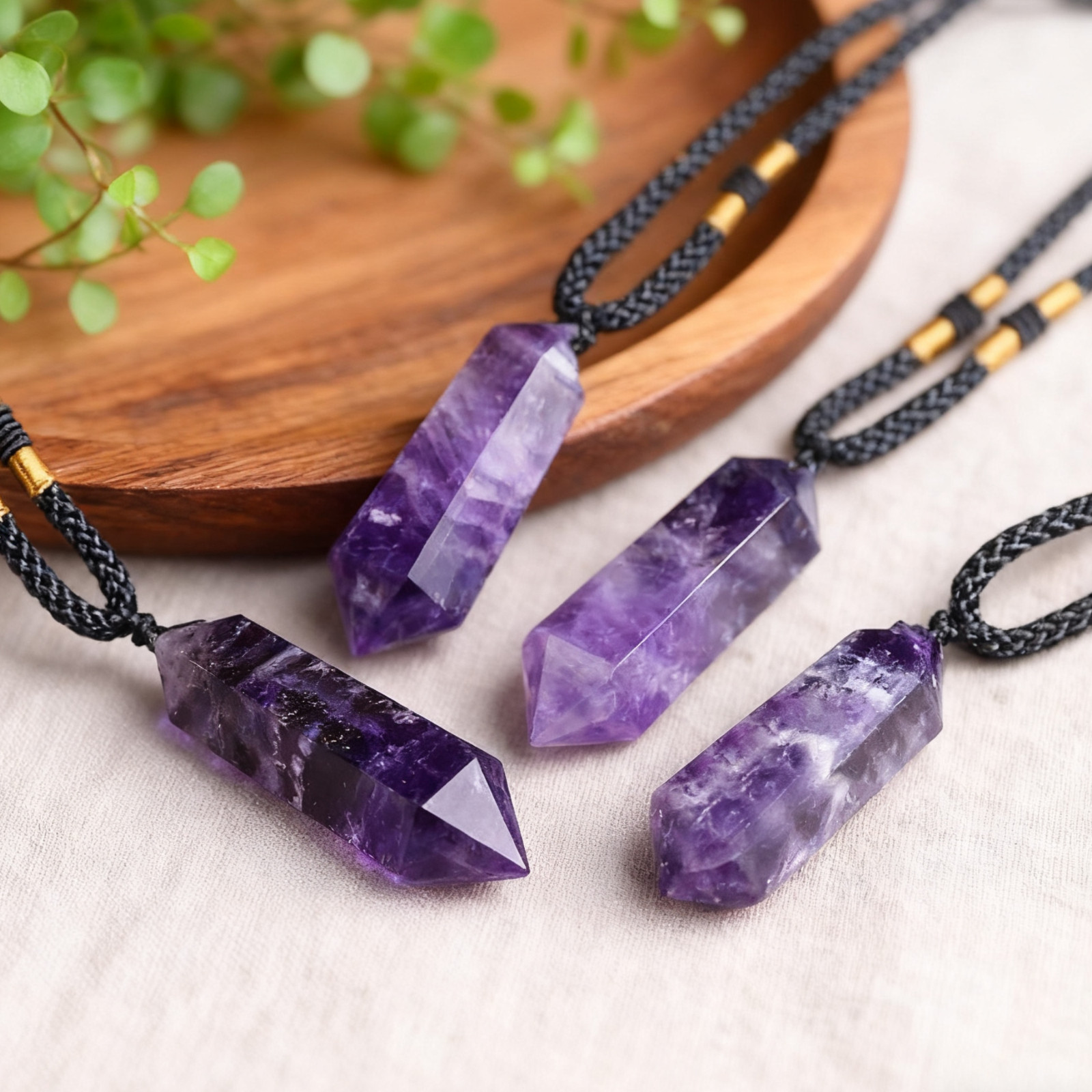 Natural Amethyst Stone Hexagonal Point Pendant Healing Women Men Necklace Gift