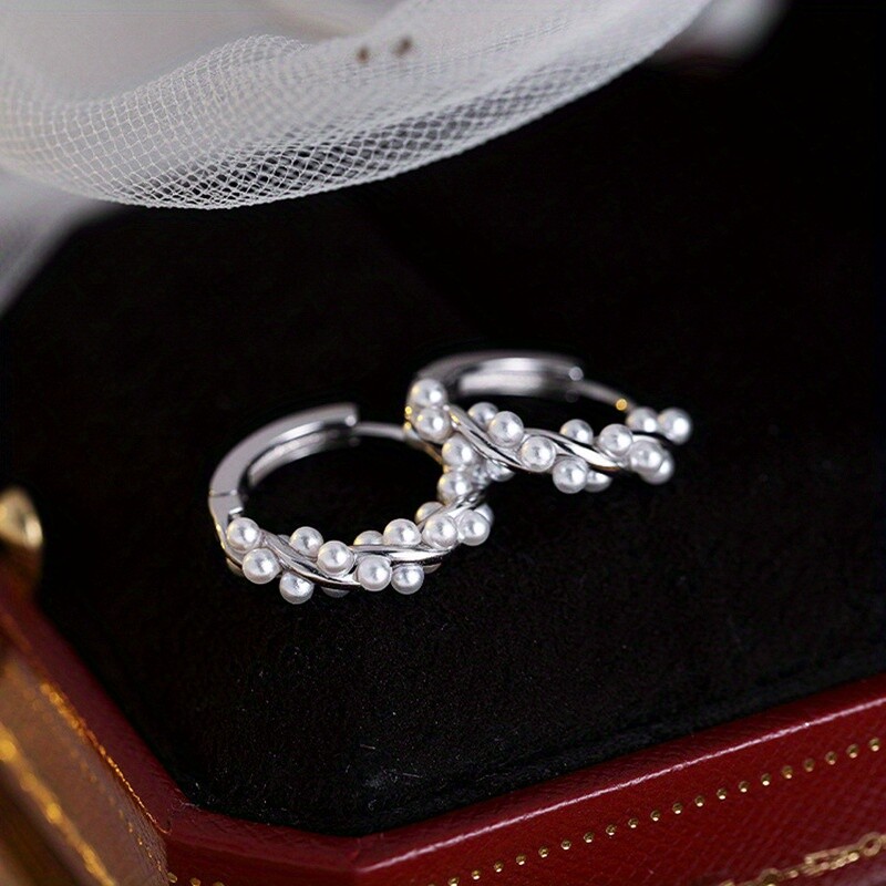 Hoop Imitation Pearl Earrings Alloy Electroplate Twist Design Ladies Earrings