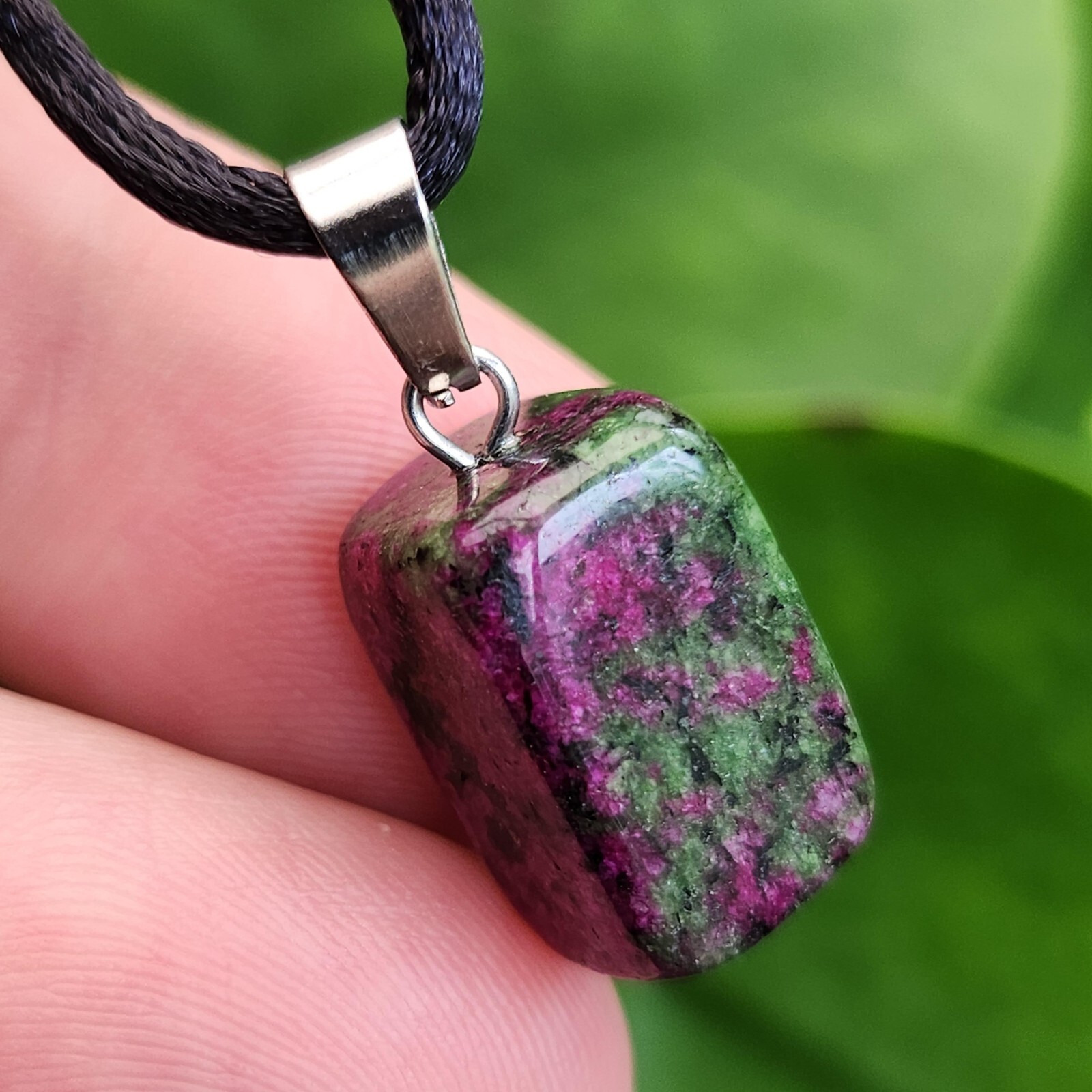 Ruby Zoisite Pendant Anyolite Gemstone Healing Cord Necklace Abundance Jewellery