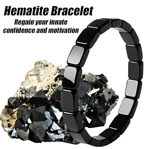 **Natural Black Hematite Beaded Bracelet for Men – Healing Stone Wristband for C