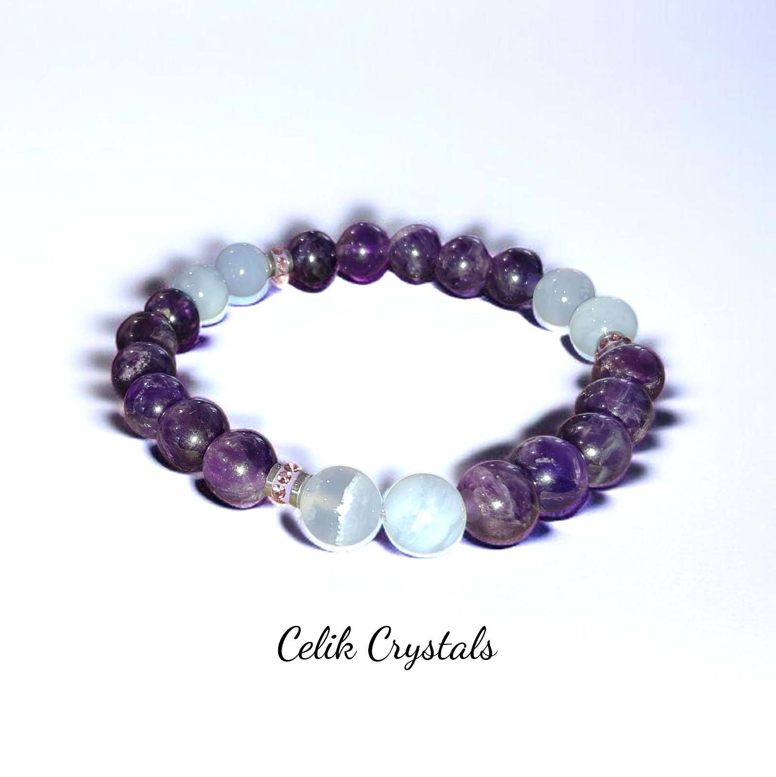 Blue Lace Agate Amethyst Bracelet Natural Stones 8mm