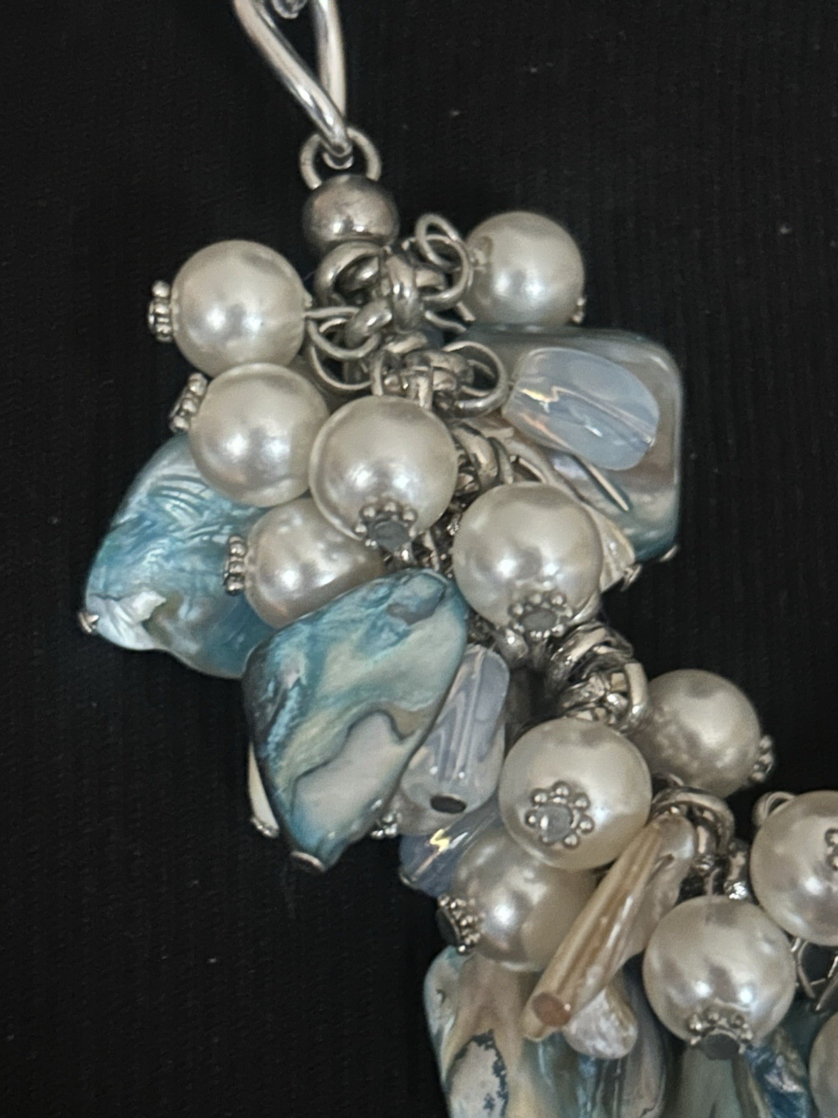 Chunky Pearl Abalone Shell Statement Necklace Ocean Blue Mermaid Summer Beach