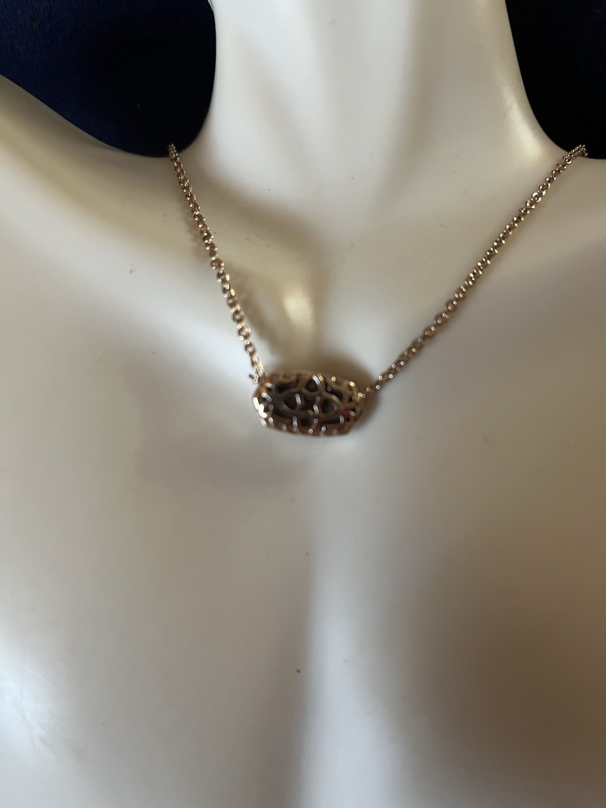Kendra Scott Mabel Rose Gold Tone & Druzy Necklace Adjustable Length 15 – 17 In