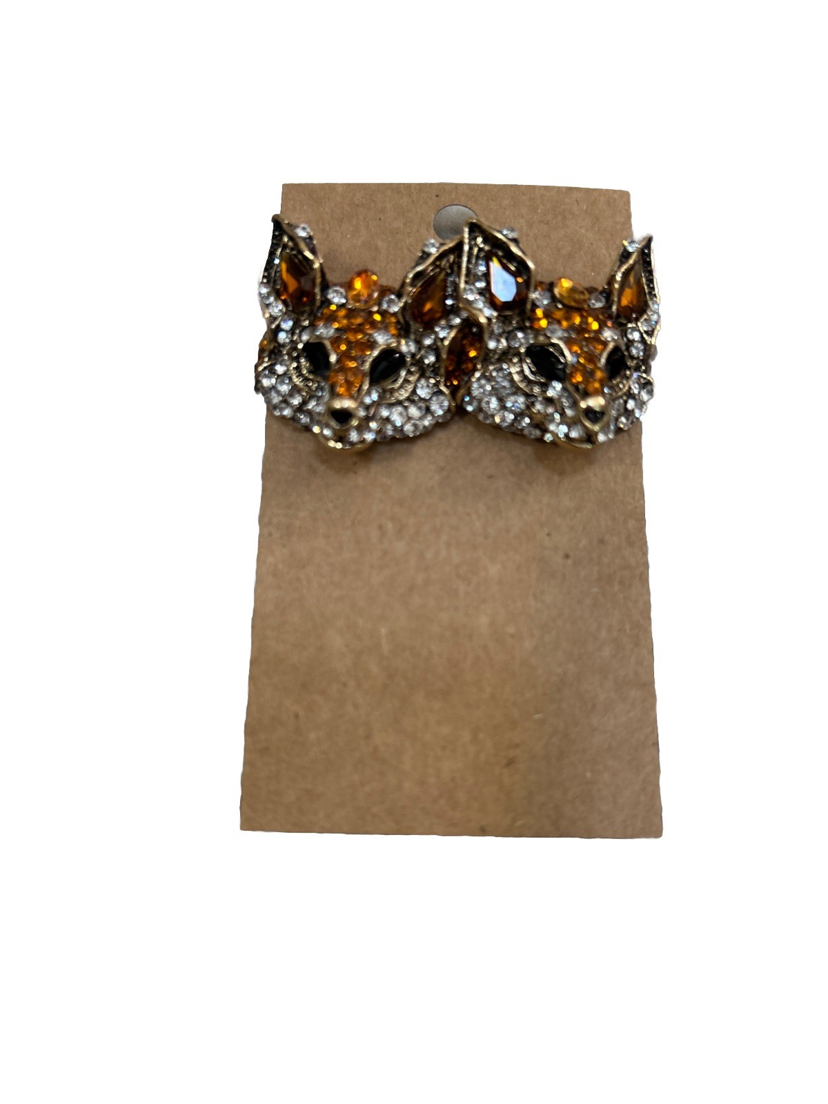 Ornate Rhinestone Red Fox 3D Stud Earrings
