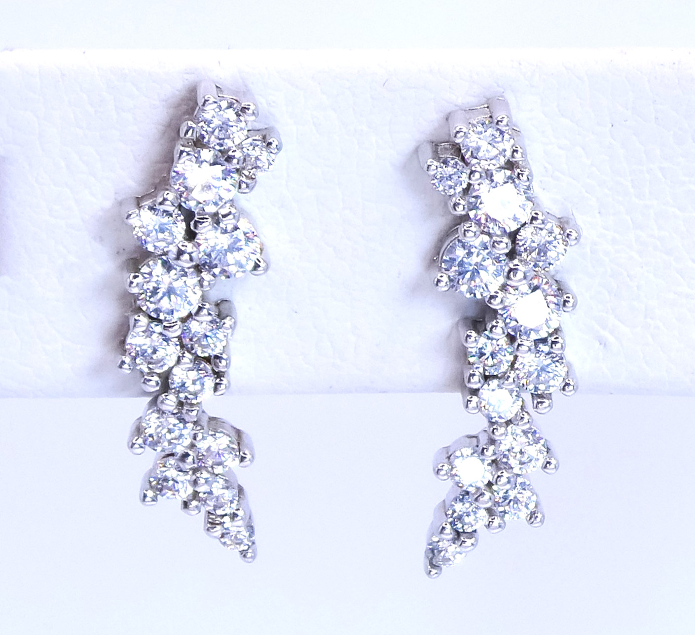 Sterling Silver 925 Scattered Cubic Zirconia Curve Climber .75″ Earrings Formal