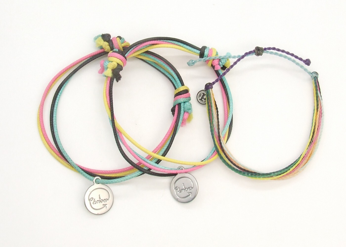 3 “i know” Charm & Pura Vida Multi-color Cord Bracelets Adjustable Slider Knots