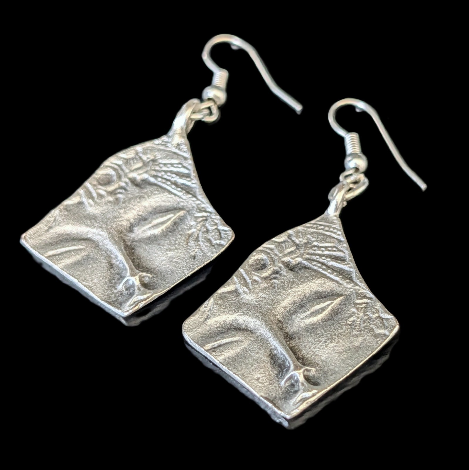 Modernist Sculpted Face Fragment Earrings Silver-Toned Wearable Art Statement