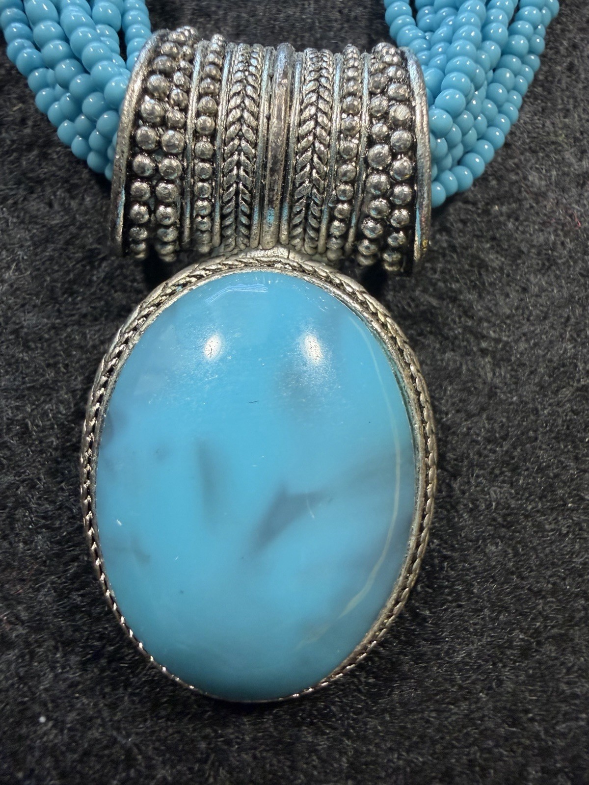 Boho Multi Strand Turquoise Statement Necklace Southwest Western Silver Tone