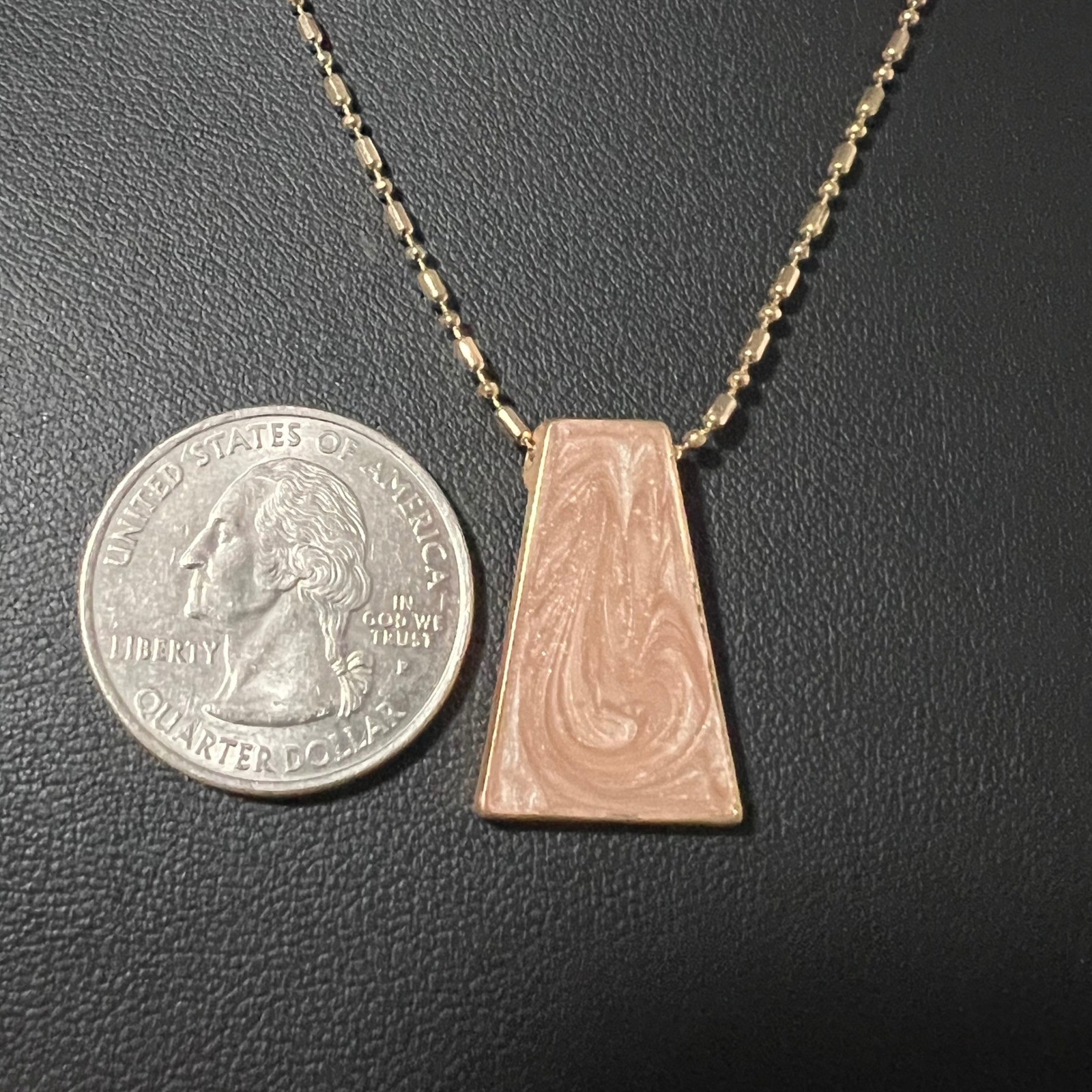 Gold Tone Trapezoid Pendant Necklace Enamel Swirl Design Adjustable Chain 16 in