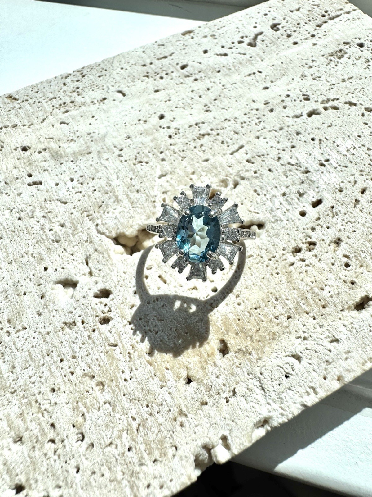 Natural Blue Topaz 925 sterling silver ring Adjustable 8.8*6.9mm