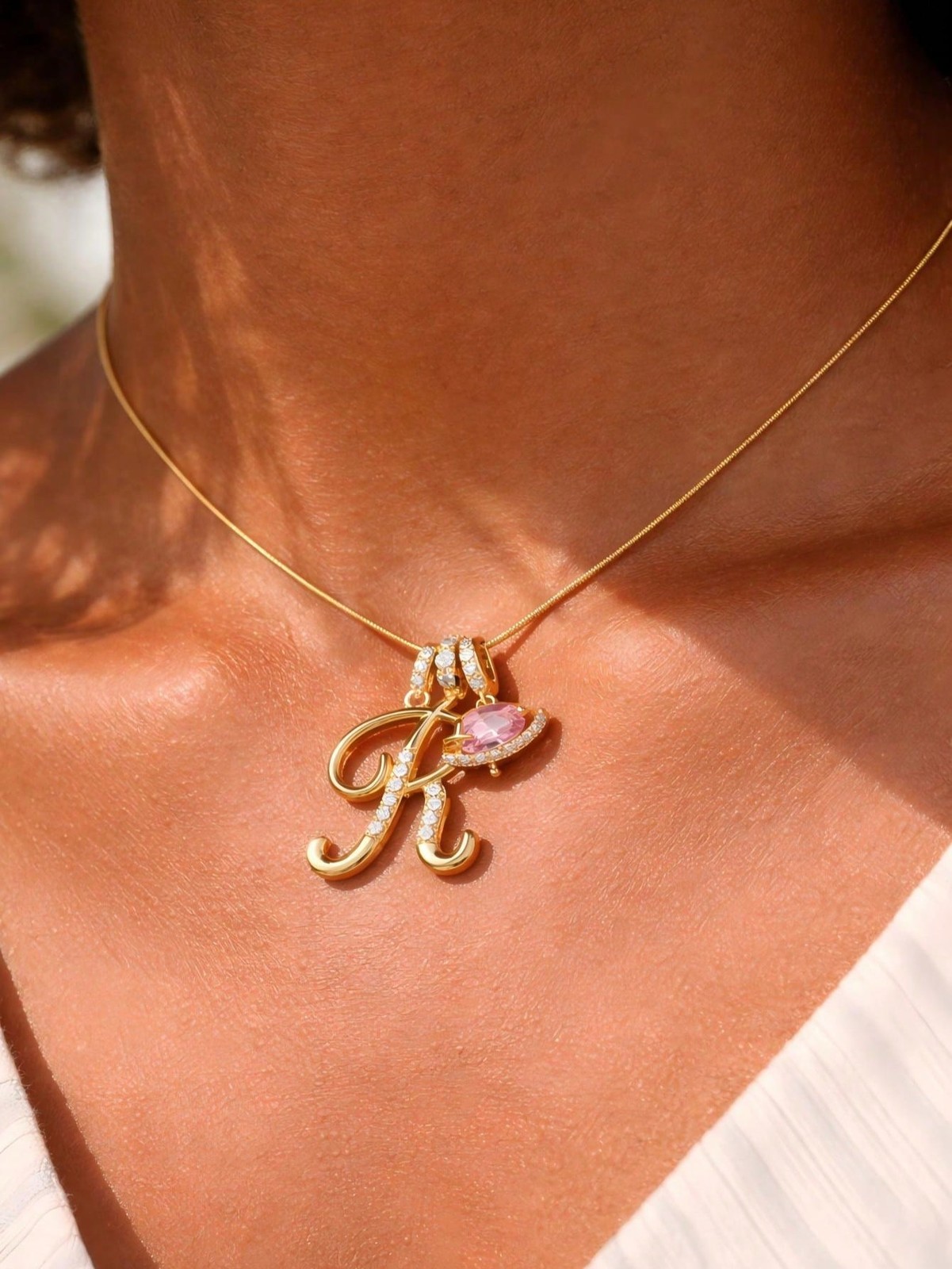 1pc Cubic Zirconia Heart-Shaped Necklace With 26 English Alphabet Design