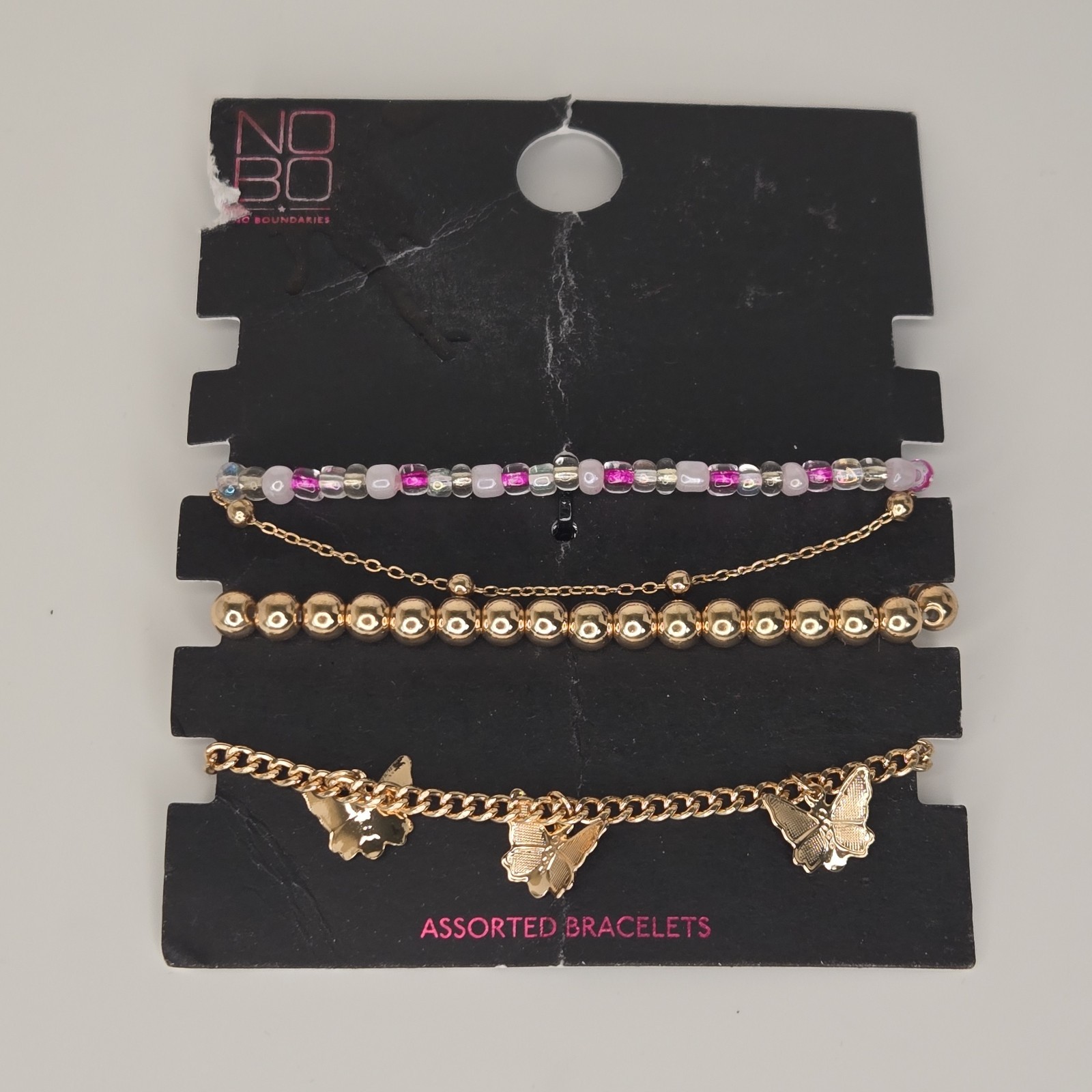 No Boundaries Damaged Packaging New Assorted Gold Tone Butterfly Bracelet Set 4